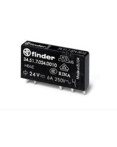 FINDER - 34.51.7.024.0010 - Releu PCB ultra-subțire, 24 V DC, 6 A, 1 contact comutator, AgNi, bobină sensibilă