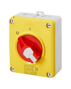 GEWISS - ISOLATOR - HP - EMERGENCY - ISOLATING MATERIAL BOX - 16A 3P - LOCKABLE RED KNOB - IP66/67/69