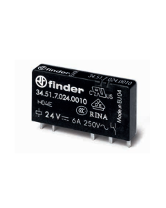 FINDER - 34.51.7.024.5010 - Releu PCB ultra-subțire, 24 V DC, 6 A, 1 contact comutator, AgNi+Au, bobină sensibilă