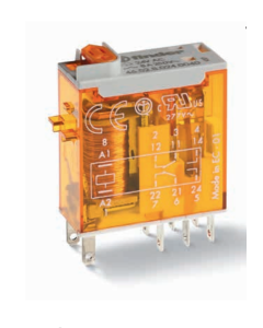 FINDER - 46.52.9.024.0074 - Releu industrial fișabil, 24 V DC, 8 A, 2 contacte comutatoare, AgNi, buton test + LED dublu + indicator mecanic
