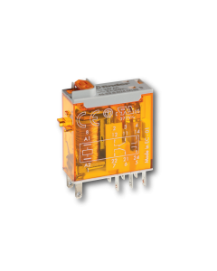 FINDER - 46.52.9.012.0074 - Miniature industrial relay CO (nPDT), 12 V, 2 pole, 8 A, AgNi, DC, Spade/blade solder terminal (2.5x0.5)mm, Lockable test button + double LED (DC non-polarized) + mechanical indicator