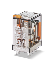 FINDER - 55.32.8.230.0040 - Miniature general purpose relay CO (nPDT), 230 V, Standard, 2 pole, 10 A, AgNi, AC (50/60 Hz), Plug-in, Lockable test button + mechanical indicator